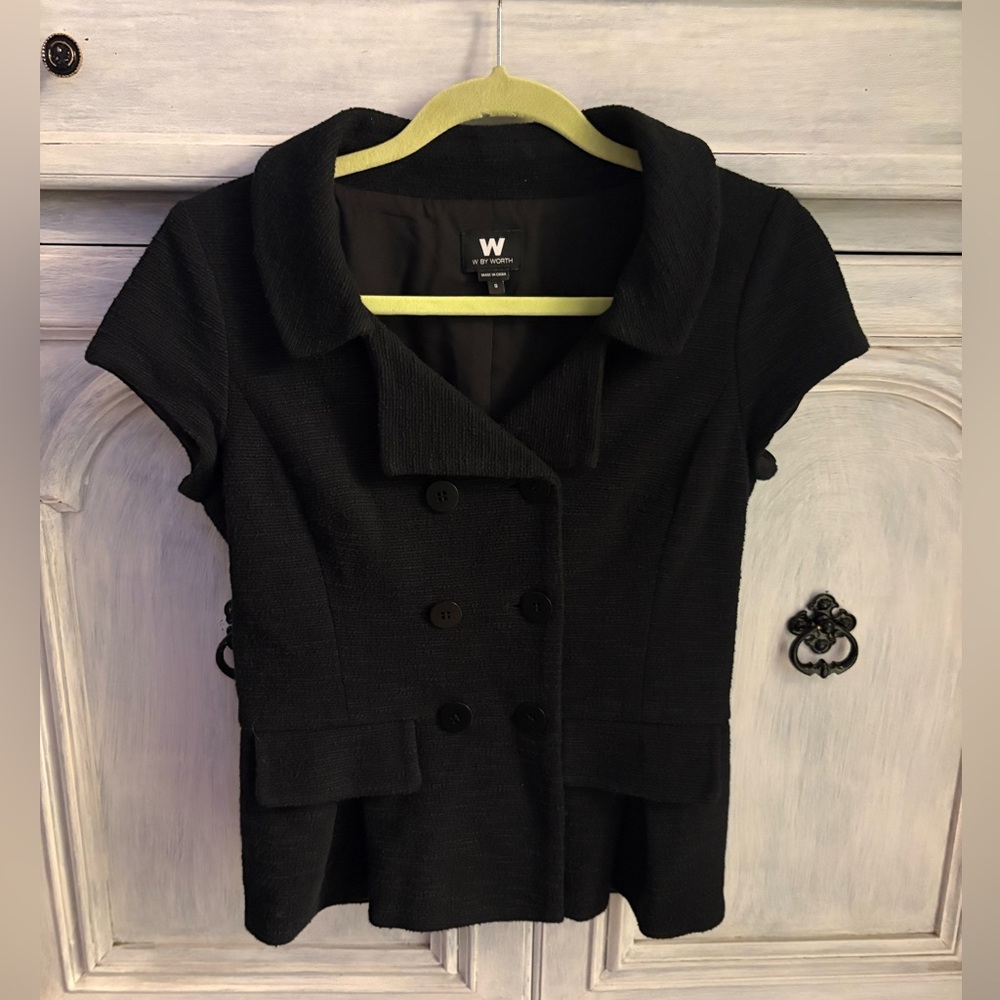 W By Worth Black Double Breasted Short Sleeve Blazer Luxury Timeless Tailored